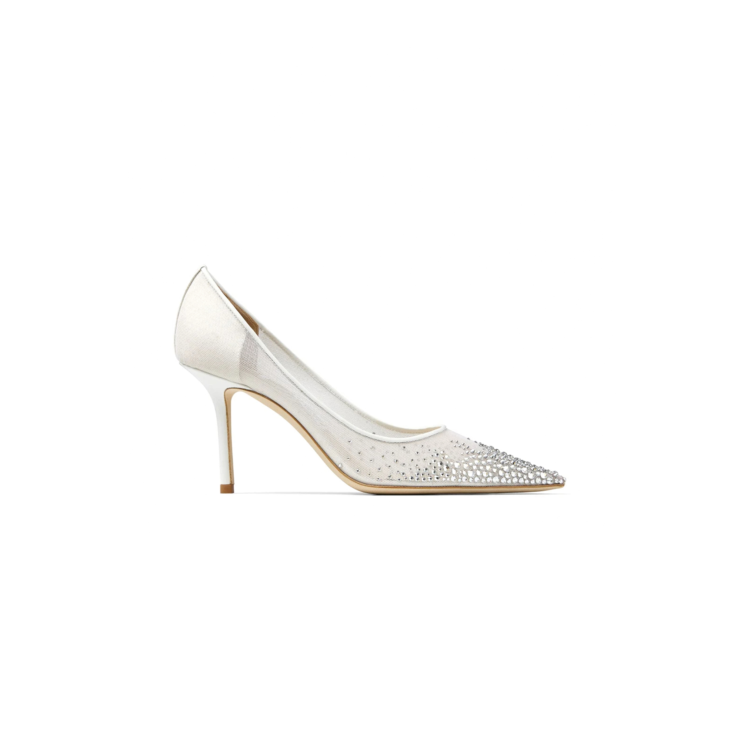 JIMMY CHOO LOVE 85 WHITE MESH POINTED-TOE PUMPS WITH DÉGRADÉ CRYSTALS LOVE85NYT